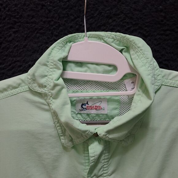 World Wide SportsMan Button Up Shirt Mint Size XL Nylon Blend Short Sleeve - Picture 9 of 12